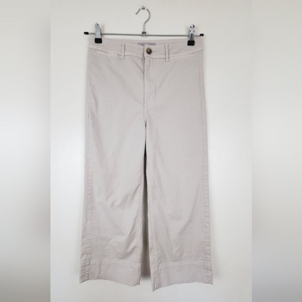 Everlane Wide-Leg Crop Pants Beige Size 6 | Stretch Cotton Trousers